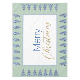 Sage Blue Pagoda Christmas Tree Tablecloth