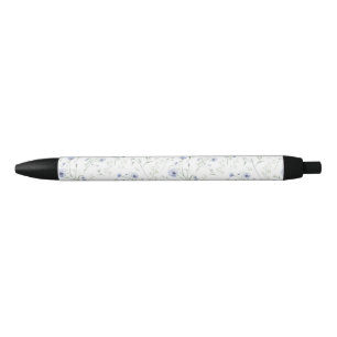 Sage Blue Watercolor Wildflower Black Ink Pen