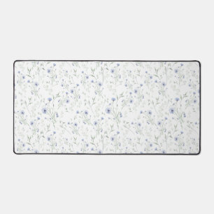 Sage Blue Watercolor Wildflower Floral Custom Name Desk Mat