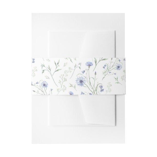 Sage Blue Watercolor Wildflower Invitation Belly Band (Front Example)