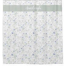 Sage Blue Watercolor Wildflower Monogram Name