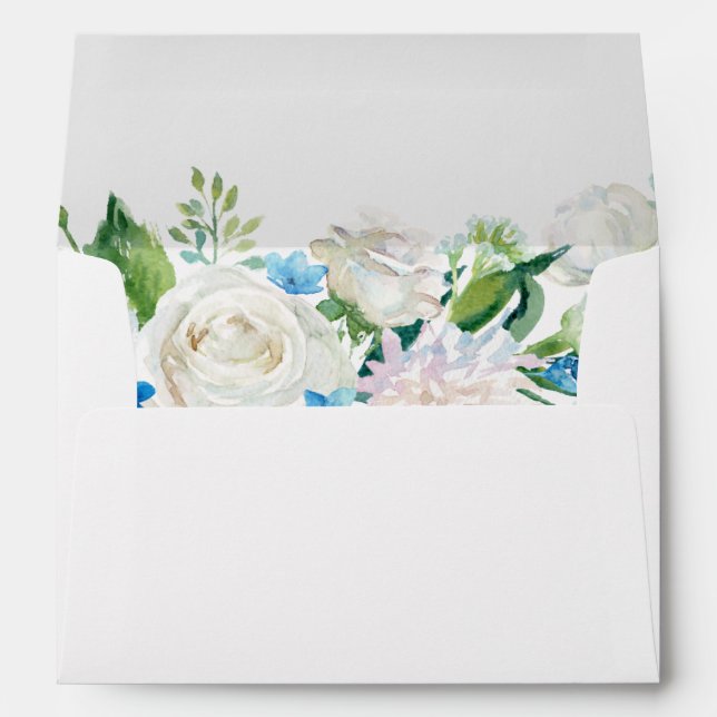 Sage Blue White Floral 5x7 Invitation Envelope (Back (Bottom))