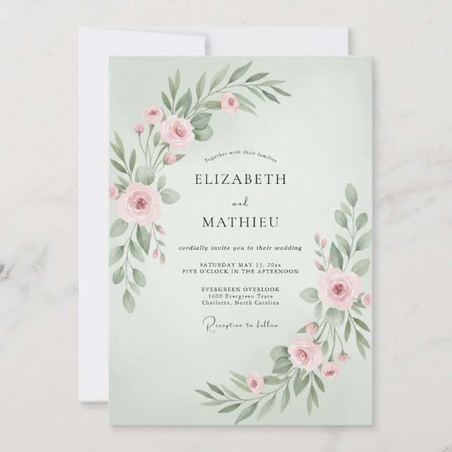Sage Blush Botanical Wedding Invitation (Front)