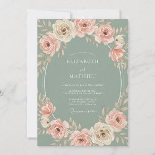 Sage Blush Floral Romantic Wedding Invitation