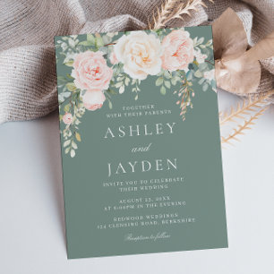 Sage & Blush Floral Watercolor Wedding  Invitation