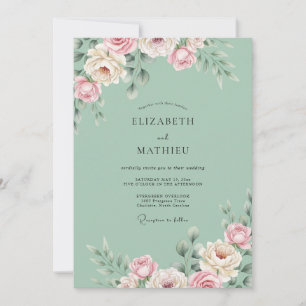 Sage Blush Floral Wedding Invitation