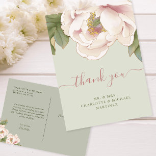 Sage & Blush Peony Floral Bridal Shower Thank You  Postcard