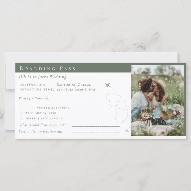 Sage Boarding Pass Ticket Destination Wedding (Front)