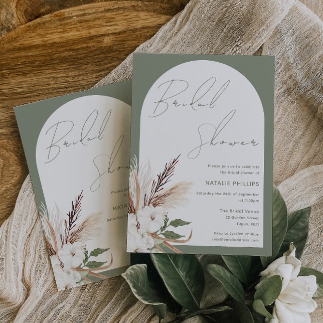 Sage Boho Arch White Floral Bridal Shower Invitation (Creator Uploaded)