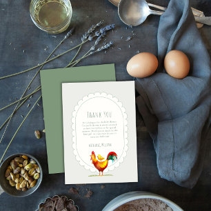 Sage Boho Cottagecore Rooster Chick Baby Shower Thank You Card