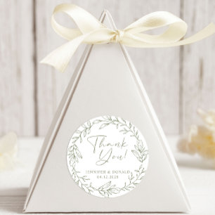 Sage Boho Flower Simple Thank You Wedding Classic Round Sticker