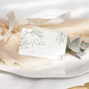 Sage Boho Flower Simple Wedding Place Card