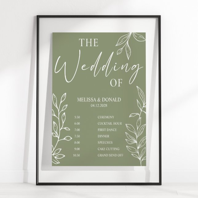 Sage Boho Flower Simple Wedding Program Schedule  Poster (Creator Uploaded)