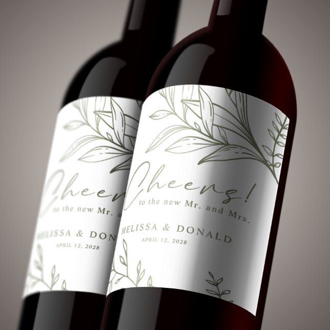 Sage Boho Flowers Boho Wedding Wine Label (Creator Uploaded)