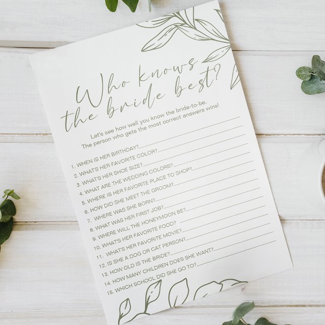 Sage Boho Flowers Game Who Knows Bride Best Flyer (Creator Uploaded)