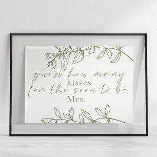 Sage Boho Flowers Guess How Many Kisses Game Post Poster