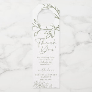 Sage Boho Flowers Script Wedding Thank You Bottle Tag