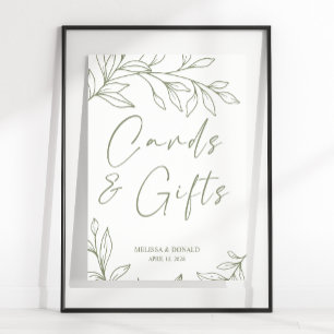 Sage Boho Flowers Simple Wedding Card & Gifts Po Poster