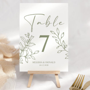 Sage Boho Flowers Simple Wedding Table Number