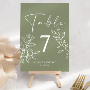 Sage Boho Flowers Simple Wedding Table Number