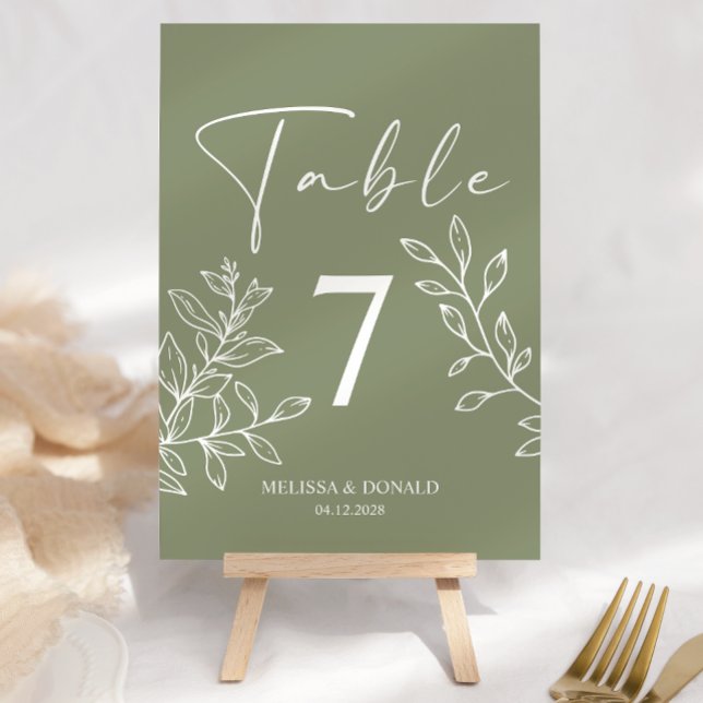 Sage Boho Flowers Simple Wedding Table Number (Creator Uploaded)