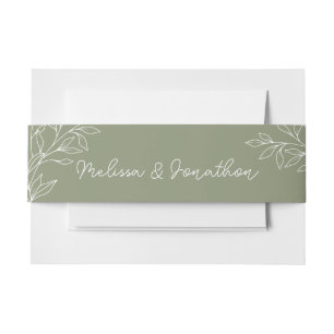 Sage Boho Flowers Wedding Invitation Belly Band