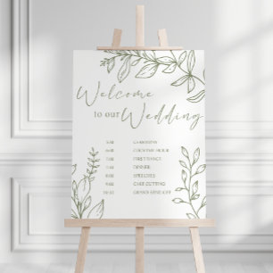 Sage Boho Flowers Wedding Schedule Poster