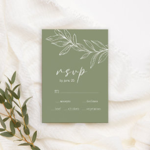 Sage Boho Green Flowers Wedding RSVP Card