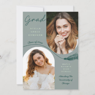 Sage Boho Tassel Grad Announcement with Photo