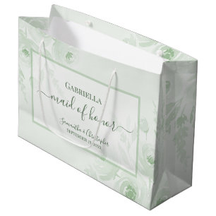 Sage Boho Watercolor Floral Wedding Maid of Honour Large Gift Bag