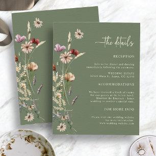 Sage Boho Wildflowers Wedding Enclosure Card