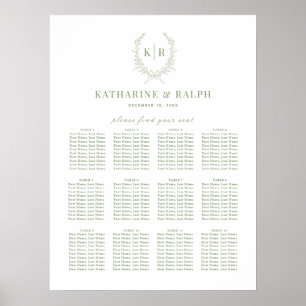 Sage Botaniacal Crest Monogram Seating Chart