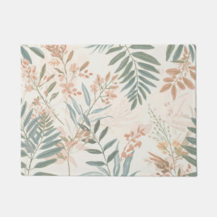 Sage Botanical Blush Leaf Watercolor Pattern Doormat
