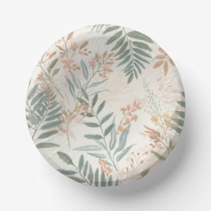 Sage Botanical Blush Leaf Watercolor Pattern Paper Plate