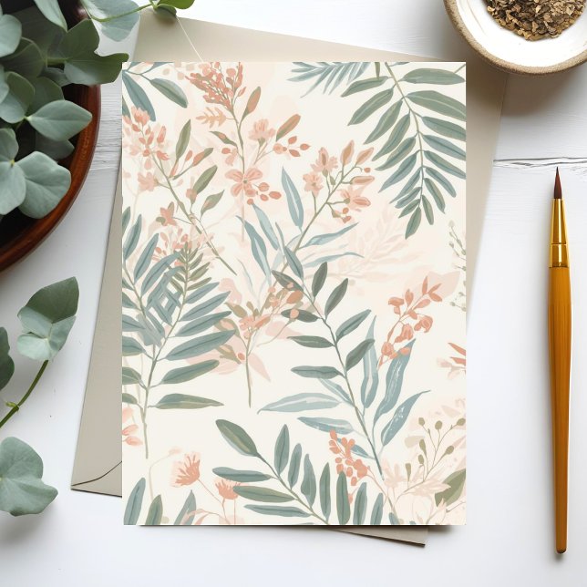 Sage Botanical Blush Leaf Watercolor Pattern Postcard (Creator Uploaded)