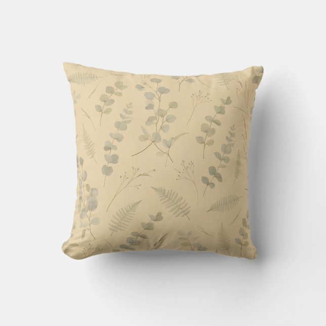 Sage Botanical Eucalyptus Pressed Flower Minimalis Cushion (Front)