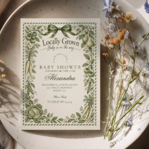 Sage Botanical Locally Grown Baby Shower Invitation