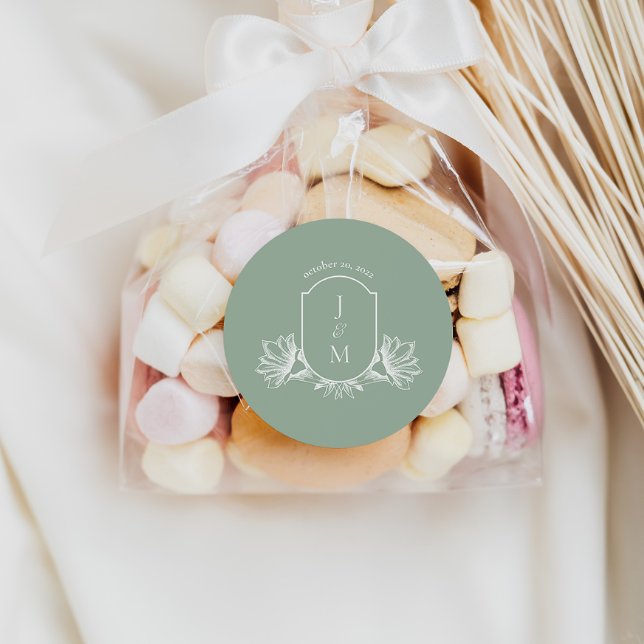 Sage Botanical Monogram Crest Favour Stickers (Creator Uploaded)