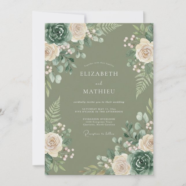 Sage Botanical Romance Wedding Invitation (Front)