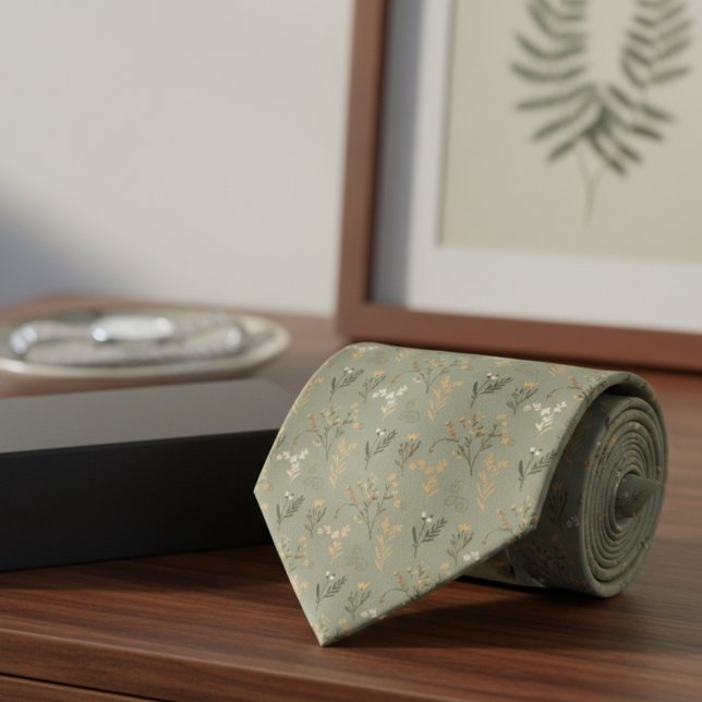 Sage Botanical Tie – Woodland Wedding Attire (Sage Botanical Tie – Woodland Wedding Attire Necktie)