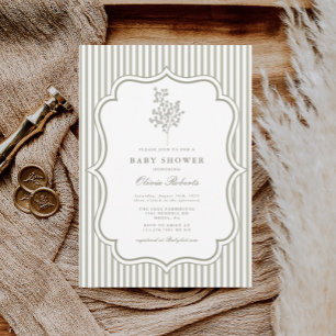 Sage Botanical Vintage Baby Shower Invitation