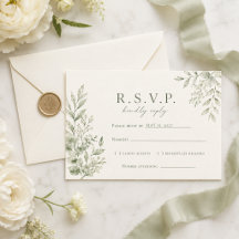 Sage Botanical Wedding RSVP Personalised Reply Art