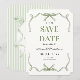 Sage Bow and Stripe Elegant & Modern Wedding Save The Date