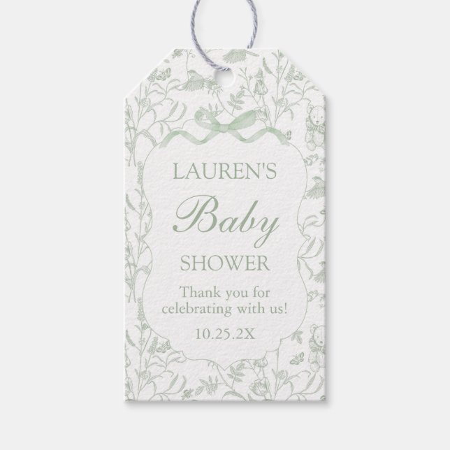 Sage Bow Baby Shower Gift Tag (Front)