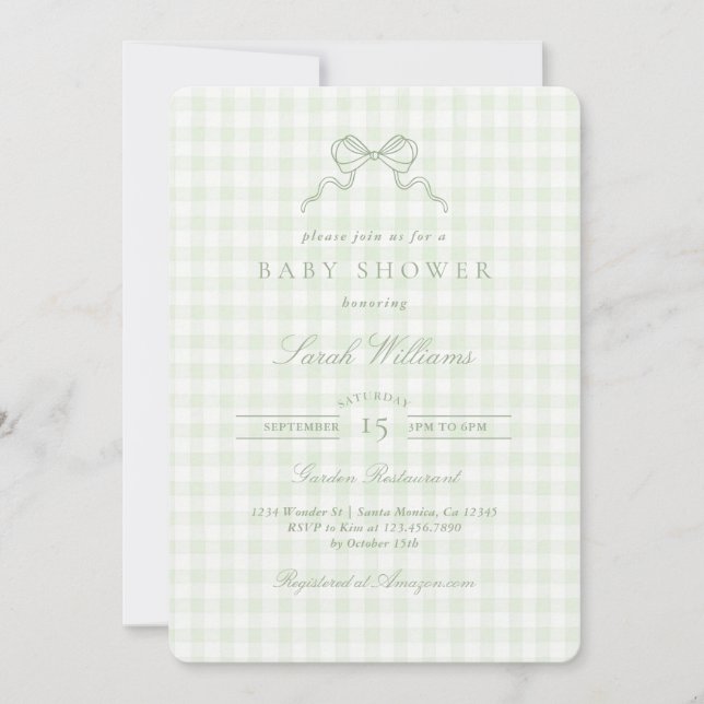 Sage Bow Baby Shower invitation (Front)