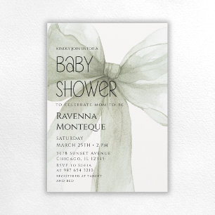 Sage Bow Minimal Elegant Personalised Baby Shower Invitation