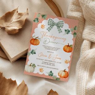 Sage Bow Polka Dot Pumpkin Thanksgiving Invite