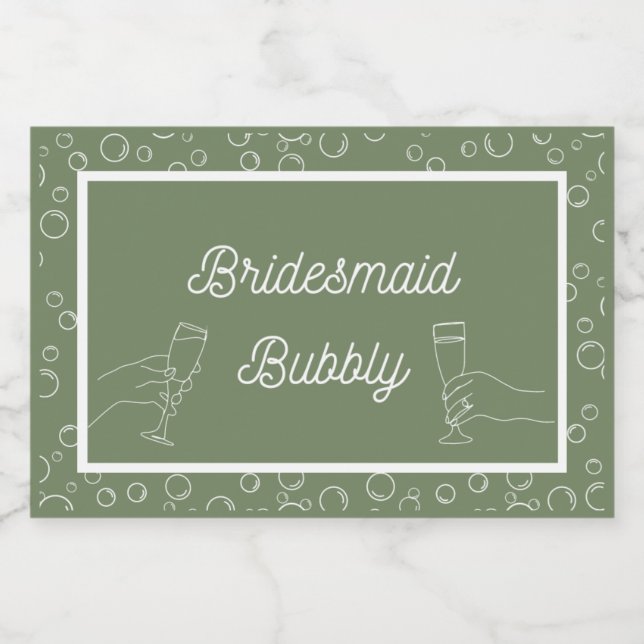 Sage Bridesmaid Bubbly Mini Sparkling Wine Lab Label (Single Label)