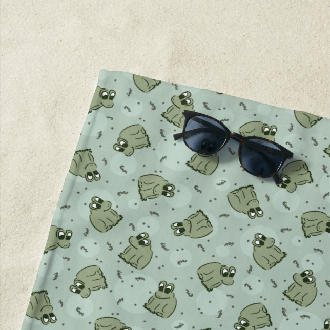 Sage Bubble Frogs - laurel green kids pattern. Beach Towel (In Situ)