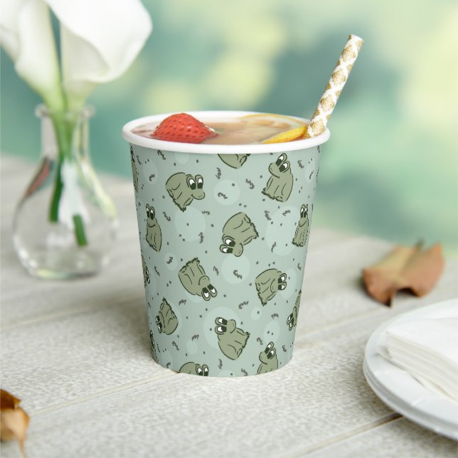 Sage Bubble Frogs - laurel green kids pattern. Paper Cups (Insitu)